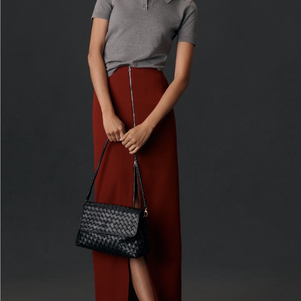 Maeve Zip-Front Column Midi Skirt L